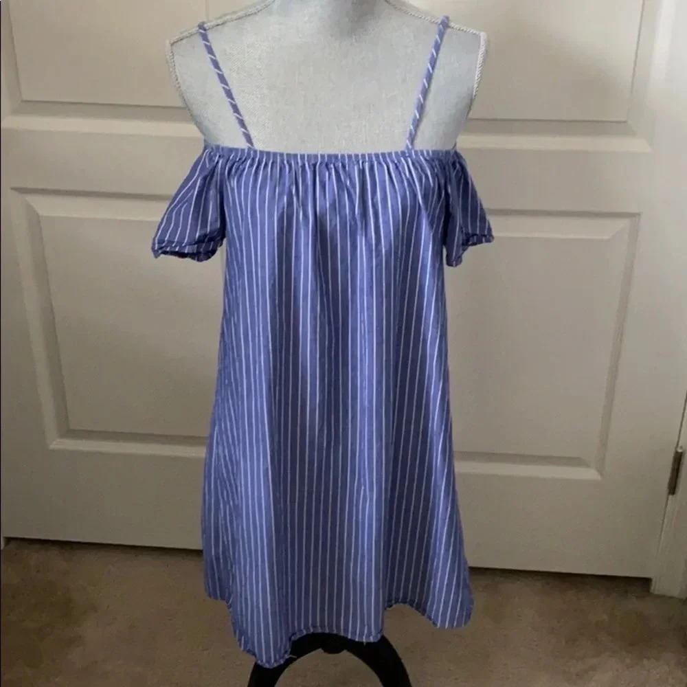 Charming Charlie Bluewhite Stripe Cold Shoulder Dress